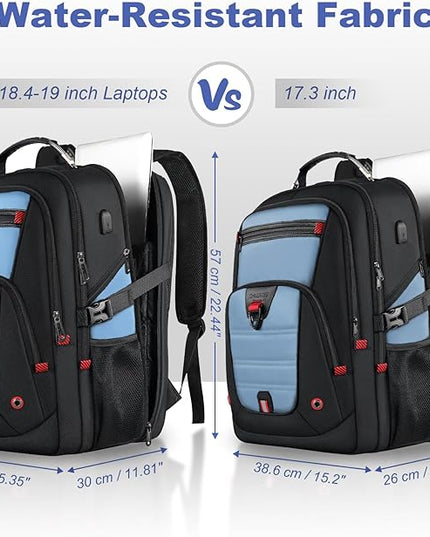 Z-MGKISS 18.4"-19" Extra Large Laptop Backpack, Water-Resistant Gaming Laptop Travel Backpack, School Bag with USB Charging Port and Multiple Compartments, Gifts for Men & Women, Lake Blue