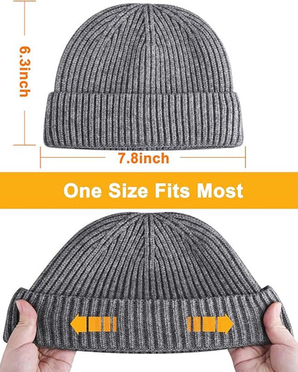 50% Wool Warm Cuffed Swag Knit Short Fisherman Beanie for Men Women Winter Hats Trawler Skull Cap