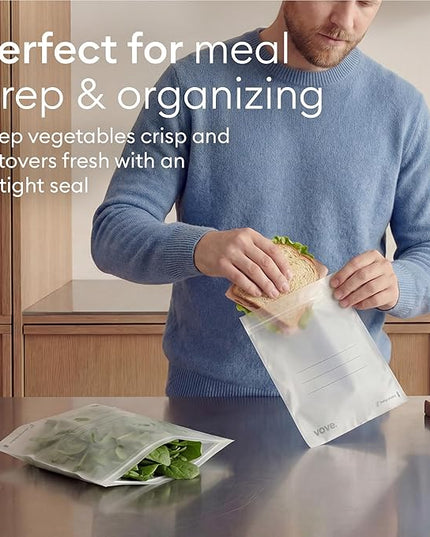 Vove Compostable Snack Bags 50 Ct – PFAS-Free, BPI Certified, Freezer Safe with Airtight Seal for Snacks & School Lunches, Plant-Based