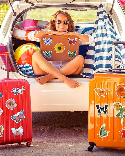 200 Pieces Mixed Butterfly Flower Stickers for Water Bottles Vinyl Waterproof Laptop Stickers Cute Decals Flower Gifts for Travel Luggage Skateboard Guitar Adults, 4 Styles
