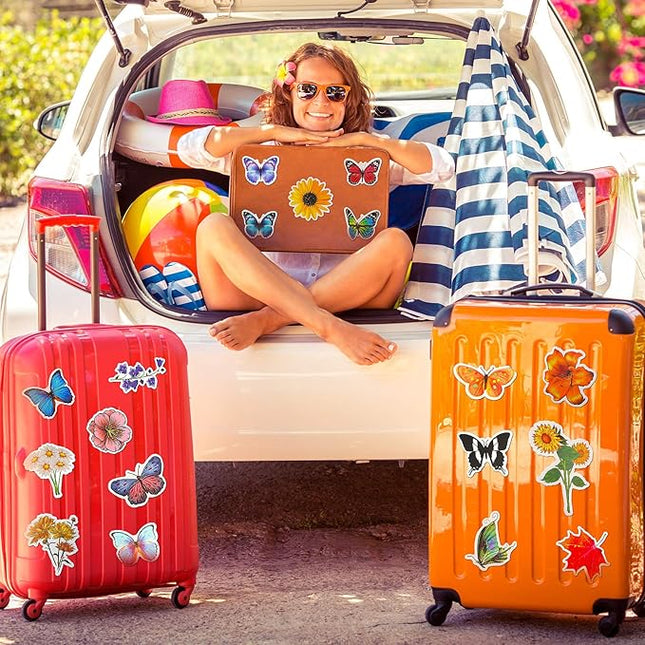 200 Pieces Mixed Butterfly Flower Stickers for Water Bottles Vinyl Waterproof Laptop Stickers Cute Decals Flower Gifts for Travel Luggage Skateboard Guitar Adults, 4 Styles