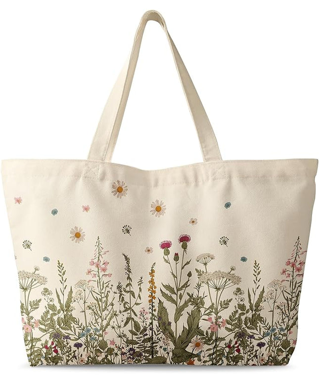 Large Tote Bag for Women - Canvas Tote Bag with Zipper Aesthetic Reusable Shoulder Bag for Gym, Travel, Work