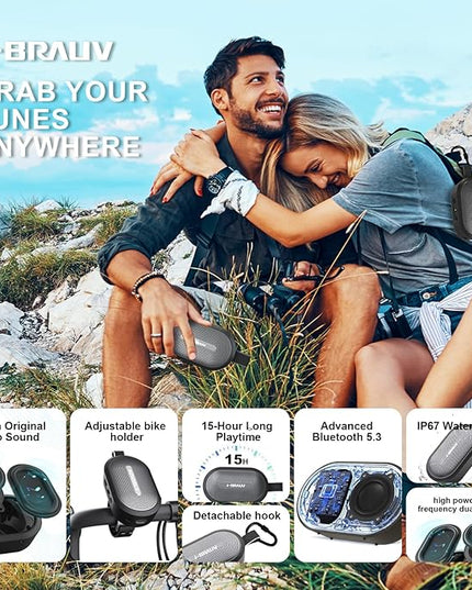 Portable Mini Bike Bluetooth Speaker,IP67 Waterproof Wireless with Adjustable Strap and Hook, Loud Clear Sound 10Hours Playtime, Home/Party/Outdoor/Beach/Shower (MINI Speaker)