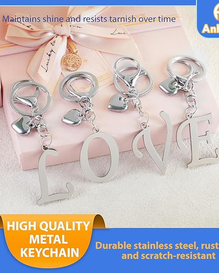 A-Z Heart Initial Letter Keychain, Stainless Steel Alphabet Charm for Handbags, Gift for Women and Girls