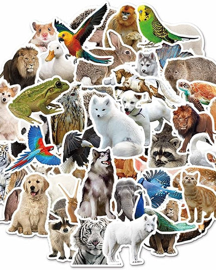 Cute Realistic Animal Stickers for Water Bottle,Waterproof Vinyl 50pcs Stickers for Laptop Computer Phone Bumper Skateboard Luggage Decals for Teens Adults