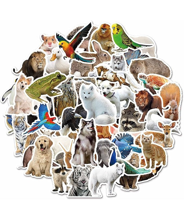 Cute Realistic Animal Stickers for Water Bottle,Waterproof Vinyl 50pcs Stickers for Laptop Computer Phone Bumper Skateboard Luggage Decals for Teens Adults