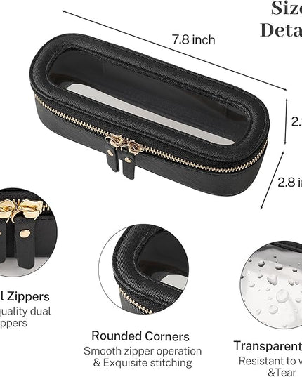 Aveniee Slim Clear Makeup Brush Bag, Small Cosmetic Brush Holder, Mini Toiletry Bag Travel Case for Women, Thin Make up Bags with Dual Zipper, Cute Travel Essentials Bag Organize - Black
