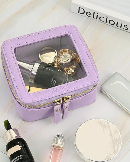 Aveniee Mini Clear Makeup Bag, Small Cosmetic Bags Travel Toiletry Pouch Organizer, TSA Approved Make up Case with Zipper, Car Bag for Essentials,Lilac