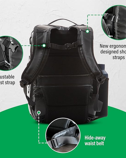 COR Surf 34L Carry On Travel Backpack | TSA and Airline Flight Approved Personal Luggage Style Backpack | The Island Hopper 2.0 | 34L Black Waterproof Edition | FREE S-Clip Included