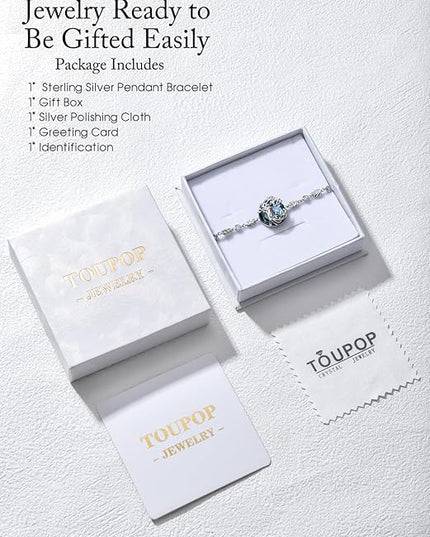 TOUPOP Tree of Life Birthstone Bracelet 925 Sterling Silver Family Tree Austrian Crystal Jewelry Anniversary Birthday Christmas Gifts for Women Wife Girlfriend Her