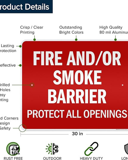 Fire And Or Smoke Barrier Protect All Openings Sign, 24x30 Inches, 3M EGP Reflective .080 Aluminum, Fade Resistant, Made in USA by My Sign Center