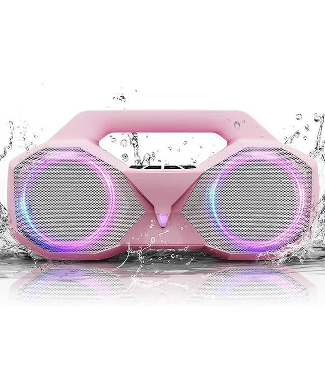 Bluetooth Speaker 80W(Peak)Loud with Bass, 20H Playtime, IPX7 Waterproof, RGB Lights, TWS, Large Portable Wireless Speakers for Outdoor, Home, Party, Pool, Beach, Tailgating, Gym, Work, Gifts (Pink)
