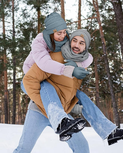 Winter Beanie Hat Scarf Gloves, Warm Fleece Knit Hats Touch Screen Gloves Neck Scarf Set Winter Gifts for Unisex Adult