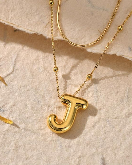 LUCA SMITH Initial Necklaces for Women, Dainty Balloon Bubble Letter, Name Letter Alphabet Pendant Layered Choker Chain Jewelry Gift