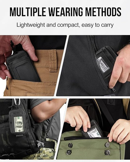 ONETIGRIS Front Pocket Wallet with Zippers Small Coin Purse Tactical Wallet Nylon Minimalist Wallet for Men Women, Black