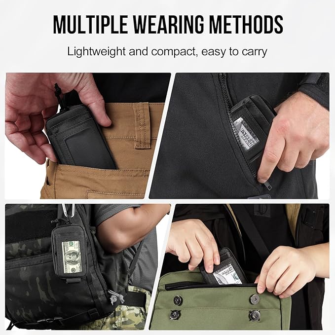 ONETIGRIS Front Pocket Wallet with Zippers Small Coin Purse Tactical Wallet Nylon Minimalist Wallet for Men Women, Black