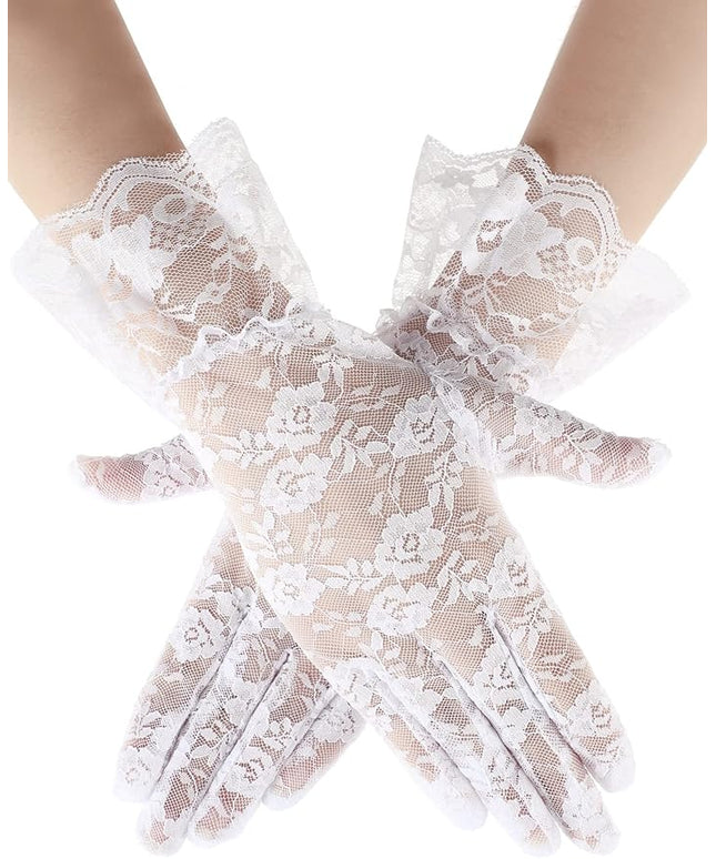 SATINIOR Ladies Lace Gloves for Women Tea Party Elegant Short Courtesy Gloves for Wedding Dinner Opera Parties
