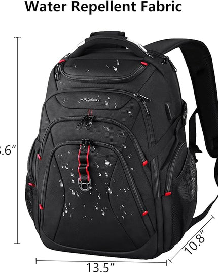 KROSER Travel Laptop Backpack 17.3 Inch XL Computer Backpack with Hard Shell Saferoom RFID Pockets Water-Repellent Business College Daypack Stylish Bag for Men/Women-Black