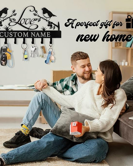 Dyoart Personalized Key Holder Wall Mount - Key Holder for Wall, Custom Name Key Rack, Metal Key Holder Hooks Organizer, Wedding Housewarming Gift, Key Hanger Decor for Entryway, Hallway, Bedroom