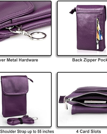befen Genuine Leather Small Crossbody Bags for Women Cell Phone Bag Cross Body Purses,Silver Zipper