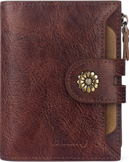 Blucoay Wallet Women,Rfid Blocking Leather Bifold Womens Wallet Compact Card Holder Small Wallet for Women with Removable ID Window Darkhkaki