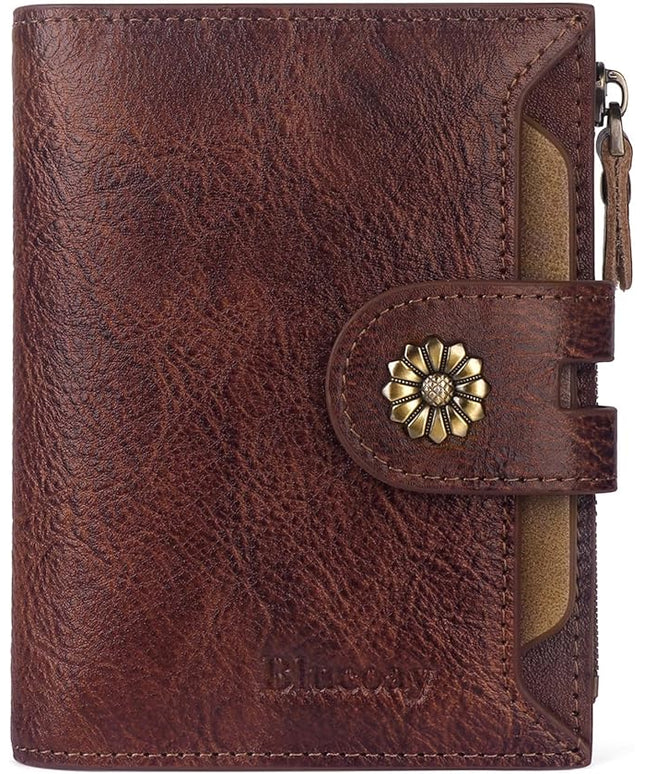 Blucoay Wallet Women,Rfid Blocking Leather Bifold Womens Wallet Compact Card Holder Small Wallet for Women with Removable ID Window Darkhkaki