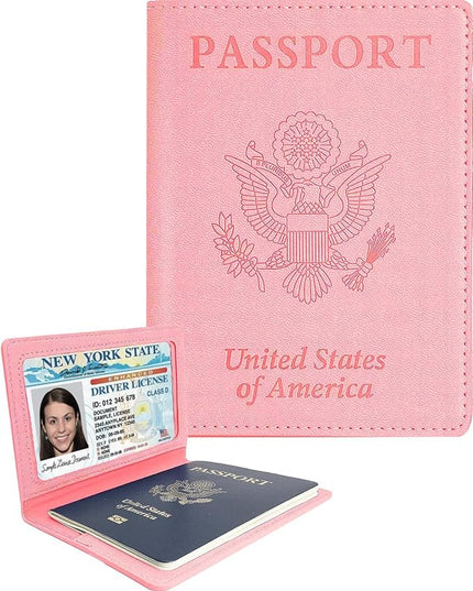 Sizobi Leather Passport Holder Covers, Passport Holder for Travel Women, RFID Blocking Wallet Case, International Travel Must Haves Travel Accessories for Women Men,Cruise Ship Essentials Gifts, Pink