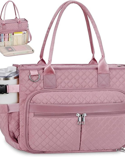 FIORETTO Teacher Tote Bag for Women with Laptop Compartment, Large Cup Holder, Zip Closure, Ideal for Work, Bible, Nurse