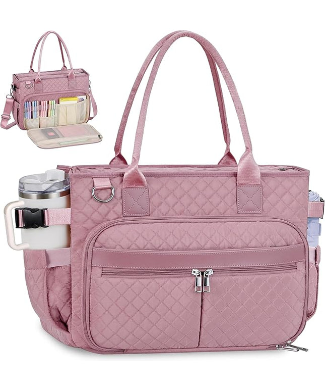 FIORETTO Teacher Tote Bag for Women with Laptop Compartment, Large Cup Holder, Zip Closure, Ideal for Work, Bible, Nurse