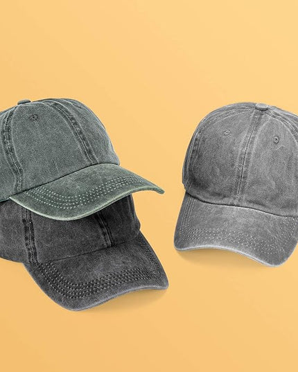 MEINICY 3 Packs Washed-Cotton Plain Baseball Cap, Vintage Adjustable Dad Hats Gift for Men/Women,Unstructured
