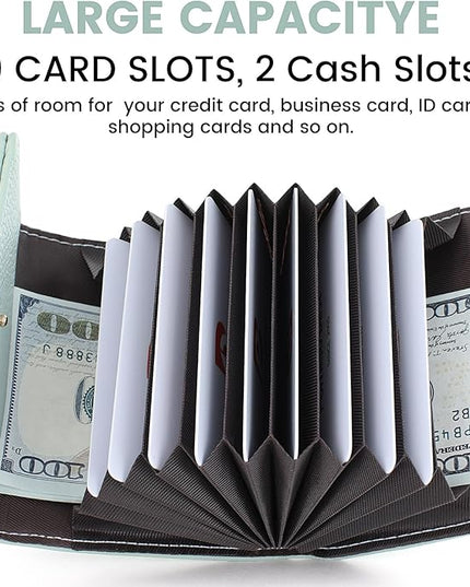 Pomelo Best Credit Card Holder RFID Wallet for Women, Small Leather Zipper Card Case with With 11 Card Slots Light Blue