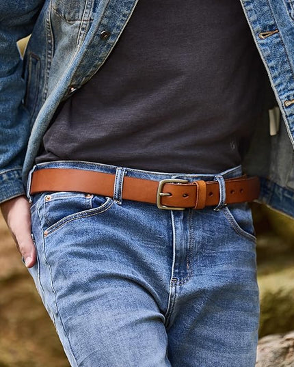 VATAN Men's Genuine Leather Casual Every Day Jeans Belts, Handmade Men Leather Belt with Gift Box