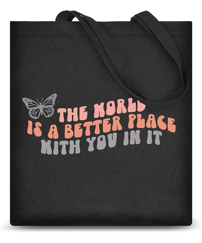 AUSVKAI Canvas Tote Bag Aesthetic for Women, Cute Cloth Cotton Bags for College Shopping Beach Grocery and Trendy Gifts