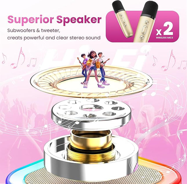 Mini Karaoke Machine for Kids Adults, Portable Bluetooth Speaker with 2 Wireless Karaoke Microphones, 2026 TOP Birthday for Girls Boys 3,4,5,6,7,8+Year Old Toddler Toys Karaoke Player Valentine(Gold)