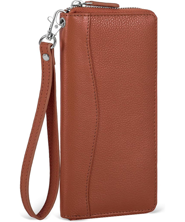Oak Leathers Tan Leather Wallet for Women - RFID Womens Wallet Clutch with 8 Credit Card Holder, Coin Pocket, Gift for Women’s Cognac Purses