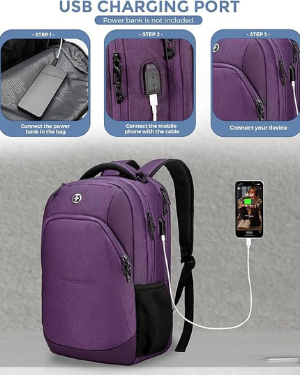 Swissdigital Design Business Laptop Backpack, College Laptops Backpack with USB Charging Port for Men and Women Fits 16 Inch Notebook, Purple | SD1670-51