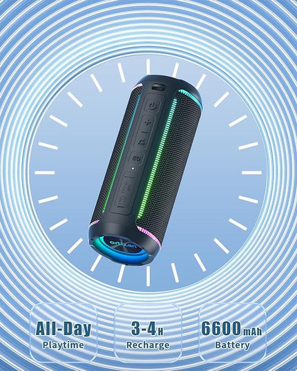 Ortizan Portable Bluetooth Speaker, 40W Loud Sound and Deep Bass, IPX7 Waterproof, True Wireless Stereo, Bluetooth 5.3, Colorful Flashing Lights, Preset EQ, USB Play, for Home, Outdoor, Party, Black