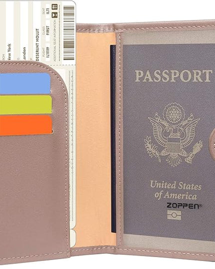 ZOPPEN Passport Holder Women, Passport Cover Travel Wallet Rfid Blocking Passport Wallet Cover Case Travel Essentials Document Organizer, Dusty Pink