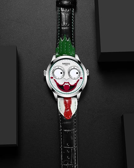 NIBOSI Watches for Men Analog Quartz Clown Dial Wrist Watches Unique Weird Fashion Cool Watch Waterproof Leather Strap Men's Watches