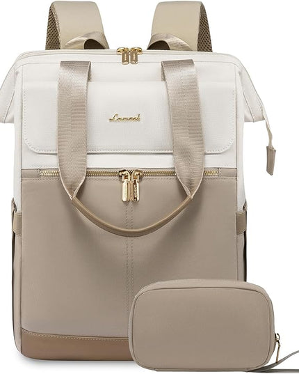 LOVEVOOK Laptop Backpack for Women, 15.6 Inch Work Laptop Bag with USB Port, Fashion Teacher Nurse Backpack Purse, Waterproof Travel Computer Backpack with Organizer Bag, 2PCS, Beige-Khaki