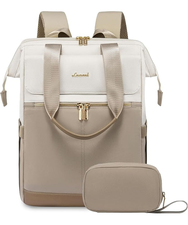 LOVEVOOK Laptop Backpack for Women, 15.6 Inch Work Laptop Bag with USB Port, Fashion Teacher Nurse Backpack Purse, Waterproof Travel Computer Backpack with Organizer Bag, 2PCS, Beige-Khaki