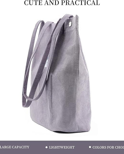 Corduroy Tote Bag Cute Tote Bags for Women Shoulder Bag with Inner Pocket for Work Beach Travel and Shopping Grocery