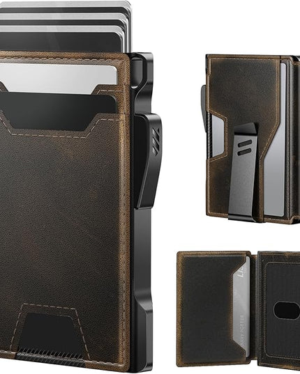 typecase Wallet for Men: Rfid-blocking with Money Clip Slim Leather Bifold ID Window Smart Pop Up Card Case Front Pocket Wallet with Gift Box (Burnished Black)
