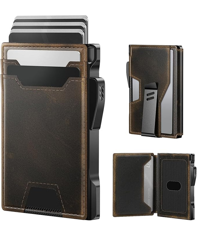typecase Wallet for Men: Rfid-blocking with Money Clip Slim Leather Bifold ID Window Smart Pop Up Card Case Front Pocket Wallet with Gift Box (Burnished Black)