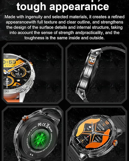 Military Smart Watch, 1.75" Crystal Ultra-Clear AMOLED Display,Spo2 Blood Oxygen Heart Rate Monitor Super Long Standby 730mAh Battery, Bluetooth Calling,LED Flashlight,IP68 Waterproof (Black)