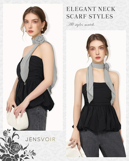 Chiffon Scarf for Women, Removable Flower Neck Scarf Light Soft Fashion Rose Scarves Versatile Headband or Hair Band