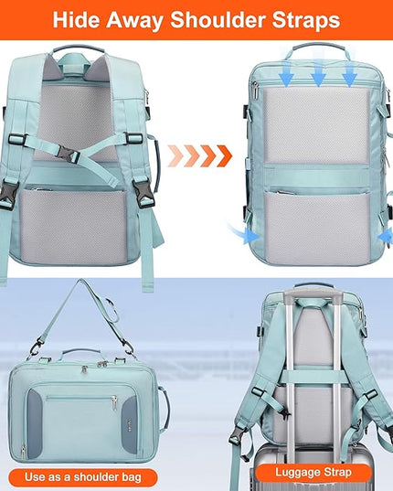 PIJUSHI Travel Backpack for Women Flight Approved Carry on Bag 16 inch Laptop Personal Item Daypack with Shoe Compartment(PE038 Blue)