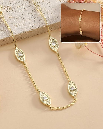 FUNEIA Dainty Silver Gold Bracelets for Women Trendy Non Tarnish 14K Gold Plated Waterproof Diamond Bracelets Cute Stackable Heart Butterfly Clover Cross Evil Eye Charm Bracelet Stack Jewelry Gifts