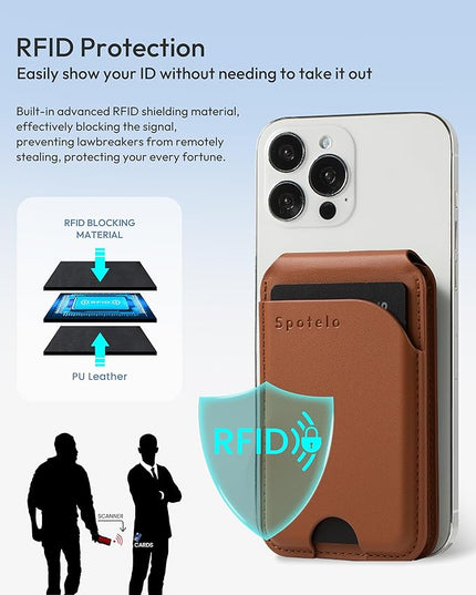 Magnetic Wallet for iPhone, Compatible with MagSafe Adjustable Stand Wallet, RIFD Blocking Leather Magnetic Card Holder for iPhone 17/16/15/14/13/12 Series, Not for iPhone 13/12 Mini(Brown)