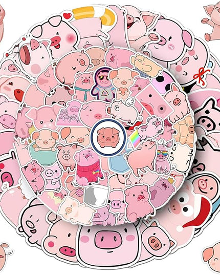 100PCS Cute Pig Stickers & Animal Decals – Waterproof Vinyl Cartoon Piggie Faces in Pink – Ideal for Journals, Bottles, Laptops, Gift Wrap – Perfect for Kids, Teens, Boys, Girls